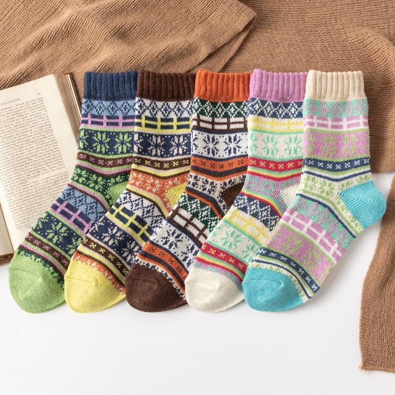 Lisacool 5 Pairs Womens Wool Socks - Winter Warm Socks - Thick Thermal Knit Vintage Cozy Crew Soft Gifts for Women - Image 3